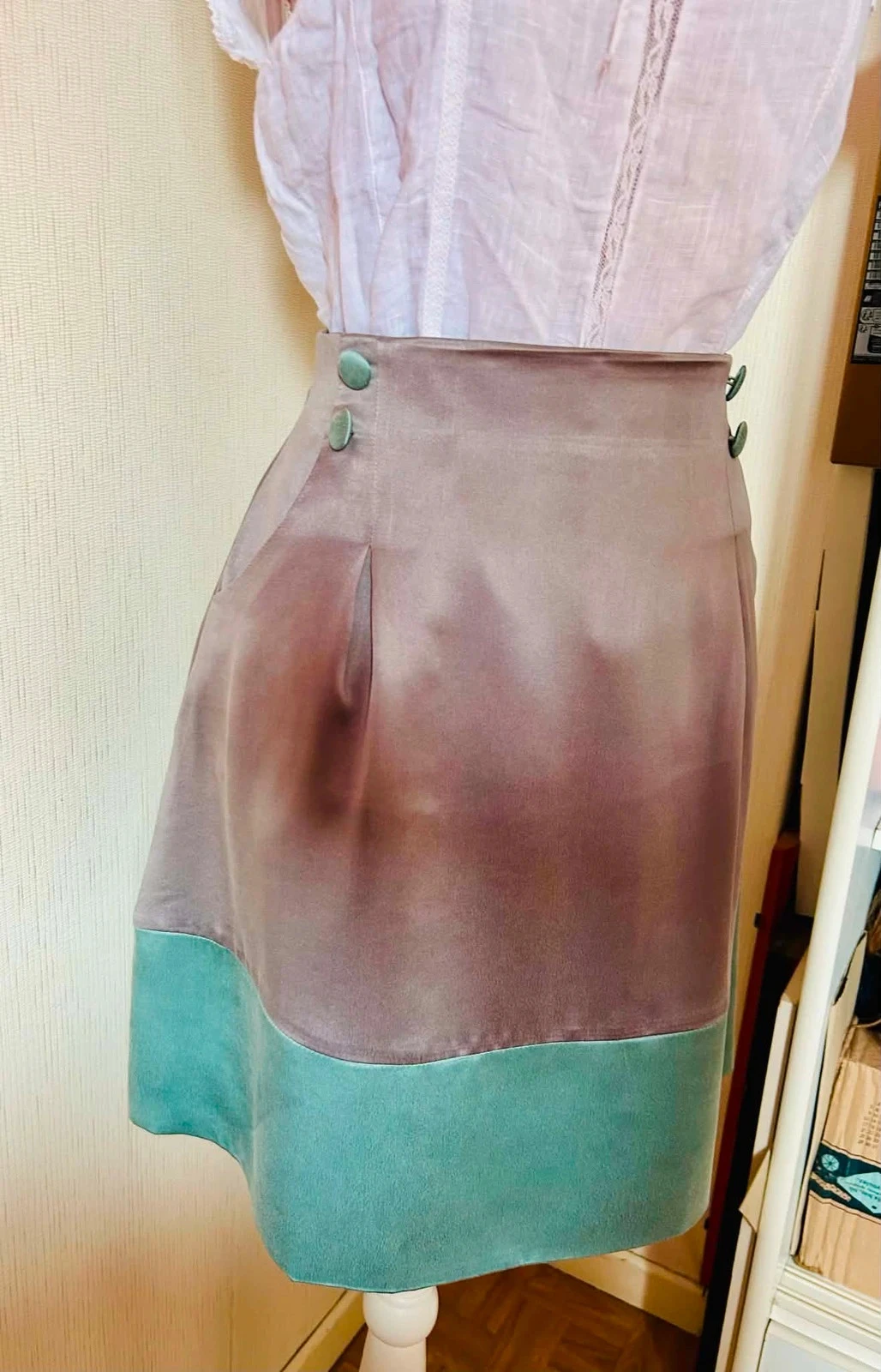 🩵🍃Saia 100% seda cottagecore romântica schabby chic vintage quiet luxury silk skirt 36/38🍃🩵 – photo 19